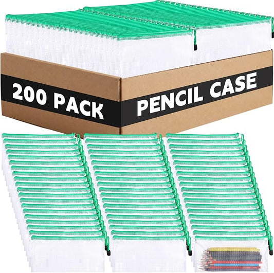 Zhehao 200 Pieces A6 Mesh Zipper Pouch Bulk Mesh Bags with Zipper Waterproof Small Pencil Pouches for School Office Supplies Organization 9.4 x 4.5 Inches (Green Colors)
