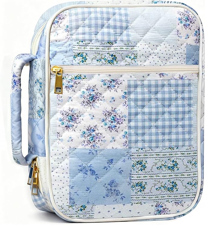 Bible Cover Case for Women, Bible Bags Large Quilted Bible Cover with Bible Study Supplies Accessories Church,Classroom,Campus,Neighborhood Association (Single Blue,M/L)