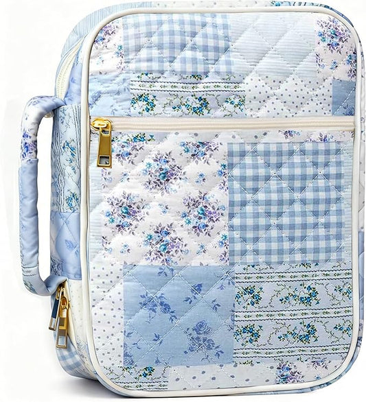 Bible Cover Case for Women, Bible Bags Large Quilted Bible Cover with Bible Study Supplies Accessories Church,Classroom,Campus,Neighborhood Association (Single Blue,M/L)