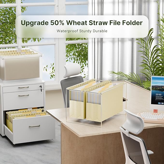 XINGIA 6 Pack Expandable Hanging File Folders Legal Size, 4 Inch Expansion File Folders for Filing Cabinet,Wheat Straw Reinforced File Folders Hanging with Tabs,File Organier for Office Home School