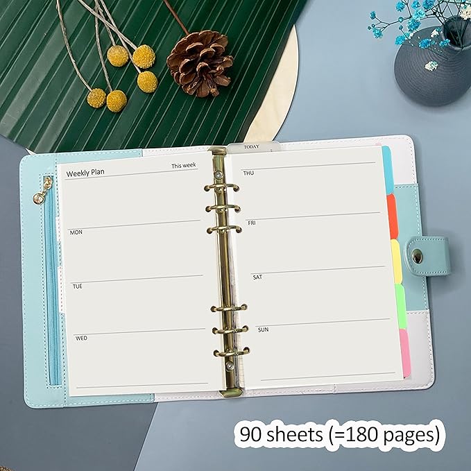 Harphia A5 6 Holes Binder Refill Value Set,90sheets weekly plan paper with sticker and divider,week planner inserts with binder pockets for A5 binder 6 hole refillable notebook,005da5week