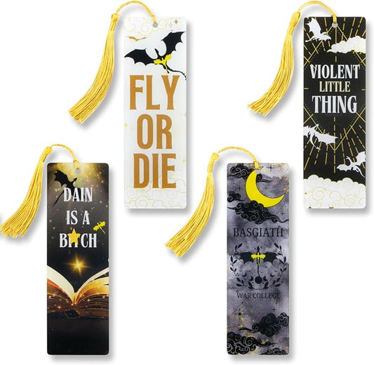 Dragon Bookmarks – Set of 4 Acrylic Fantasy Bookmark with Tassels, Cool Bookmarks for Men and Women, Dragon Gifts for Women, Luxury Bookmark for Fantasy Lovers and Book