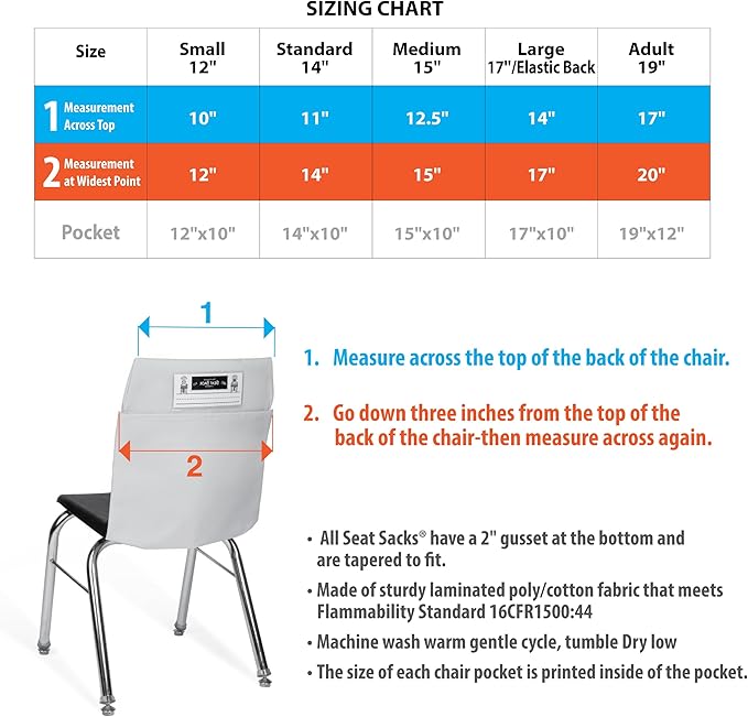 Seat Sack Double-Pocket Chair Storage - 17 Inches Classroom Pack of 25 - The double pocket is the perfect addition to classrooms, study areas, and home learning spaces.
