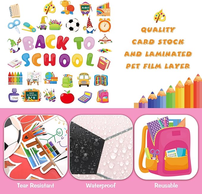 102 Pcs Back to School Cutouts Welcome School Classroom Bulletin Board Decorations Set School Bus for First Day Theme Party Decor DIY Book Chalkboard for Kids and Teacher Party Favor Supplies