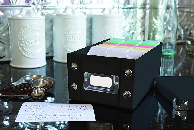 Snap-N-Store Index Card Holder Storage Box - Collapsible Organizer Box fits 1100 Flash Cards - Business, Recipe, or Note Card - 3 x 5, 2 Pack, Black