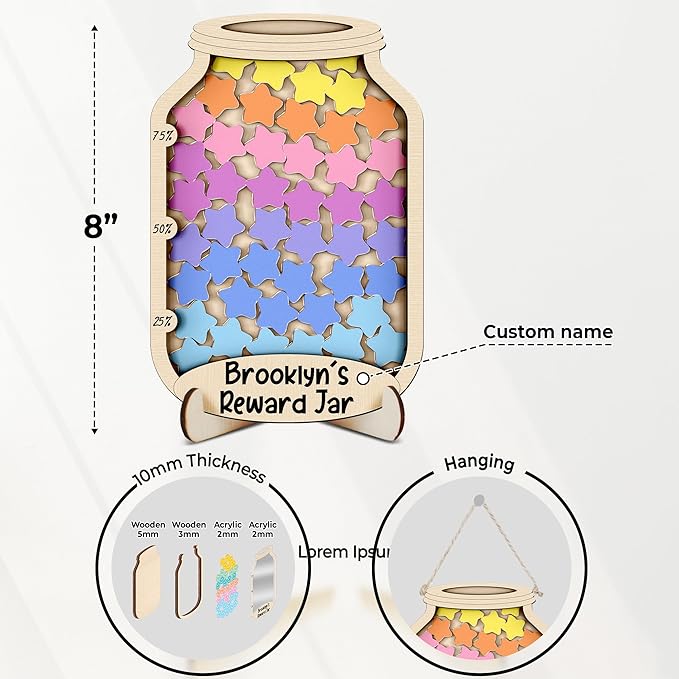 Personalized Magnetic Reward Jar Coloful for Kids Flower Smiley Star Animal Magnetic Token Good Behavior System Jar Custom Name Potty Training Chart Classroom Incentive & Positive Reinforcement Tool