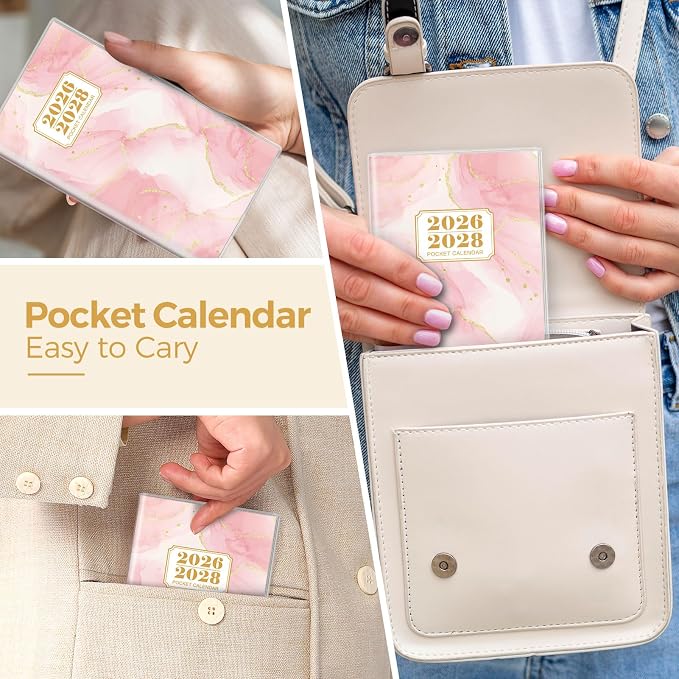 SKYDUE Pocket Calendar 2026-2028, Pocket Monthly Planner Jul 2026 - Dec 2028 for Purse, 6.7" X 3.8" 30-Month Small Planner, Academic Year Calendar, Compact Design with Plastic Sleeve
