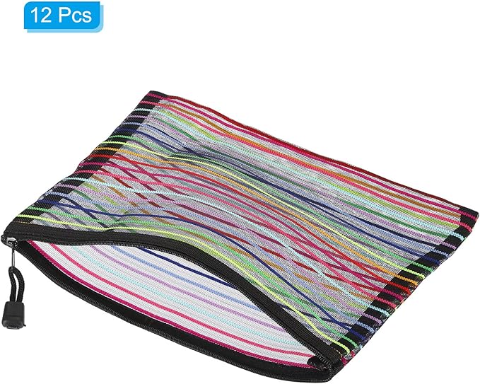 PATIKIL Mesh Zipper Pouch, 12 Pack Nylon A5 Size Pen Pencil Case Document Toiletry Cosmetic Makeup Zipper Travel Pouch Organizer for Office, Black
