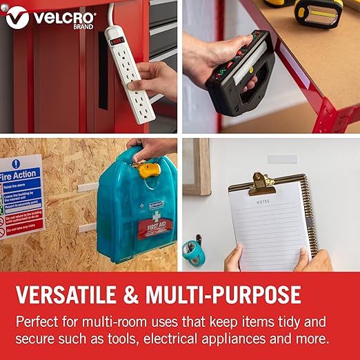 Velcro Brand | Stick On Tape | Cut-to-Length Strong Hook & Loop Self Adhesive Sticky Tape Perfect for Room Décor & Home, Office, Garage Use | White | 20mm x 7.5m