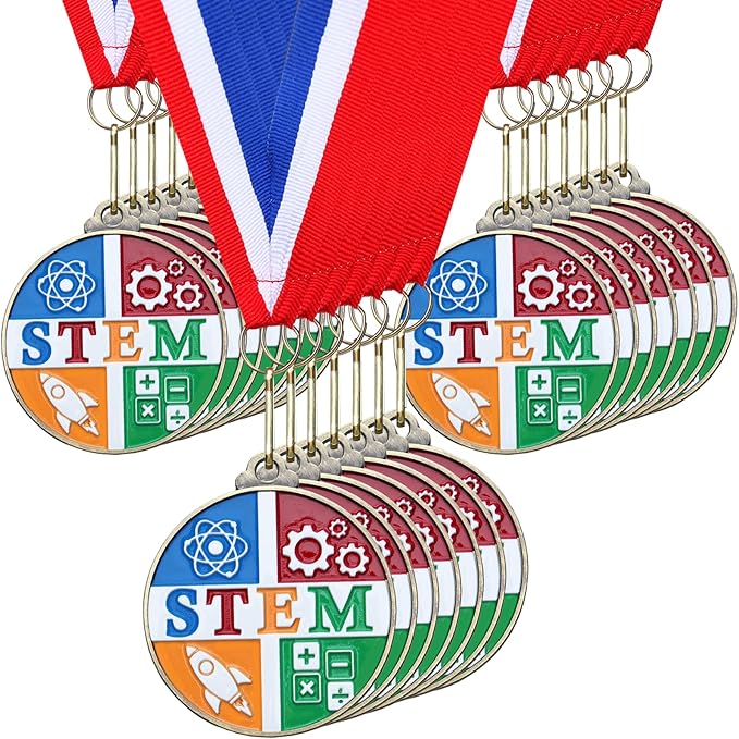 Cunno 20 Pcs Stem Medals Bulk 2'' Science Education Academic Award Medals with Neck Ribbon Trophy Prizes Winner Gift for School Classroom Students Teaching Competitions Supplies