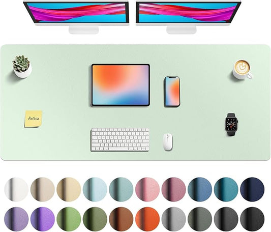 Aothia Faux Leather Desk Mat - Non-Slip PU Leather Desk Blotter, Waterproof Writing Surface, Large Desk Pad for Office & Home (Aqua, 55" x 24")