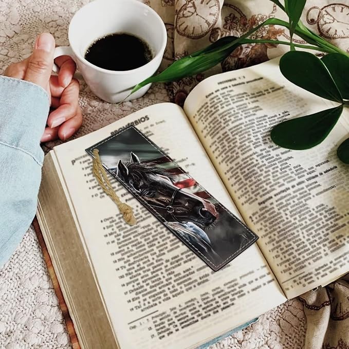 American Flag Horse Book Marks - 2PCS Leather Bookmarks for Women & Adults