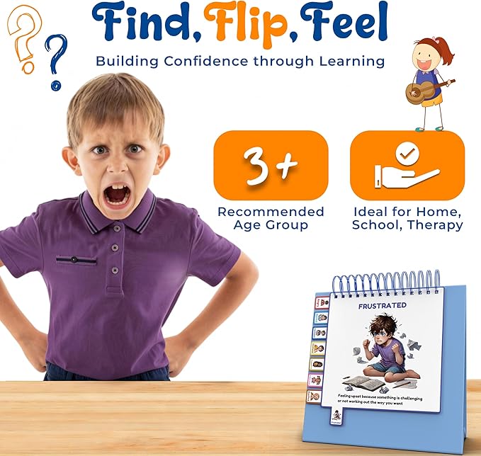 Thought-Spot Expressive Faces Flipbook | Emotions Wheel & Feelings Chart | Emotional Regulation Tool for Home, Class, Calm Down Corner | Helps Kids Learn Coping Skills | Autism Must-Have