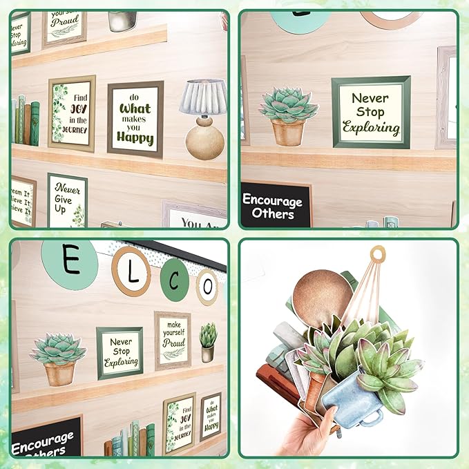 Welcome Back to School Bulletin Board Decorations, Eucalyptus Classroom Decor, Greenery Inspirational Affirmation Cutouts for Teacher Welcome Classroom School Supplies Door Wall Decor