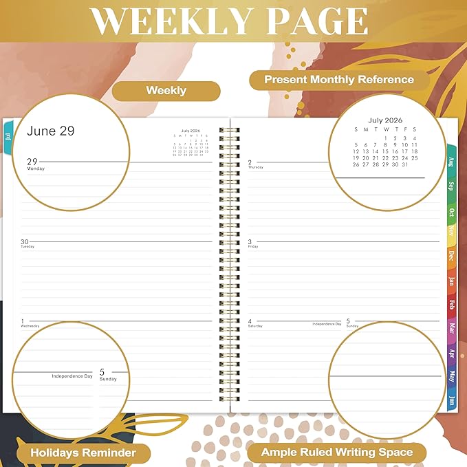 2026-2027 Weekly and Monthly Planner/Calendar - Academic Planner 2026-2027, JUL 2026 to JUN 2027, 12 Colorful Tabs, 9" x 11" Twin-Wire Binding, Inner Pocket