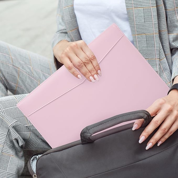 Pacific Mailer Padfolio Portfolio Leather Binder, Interview Legal Document Organizer, Business Card Holder Included Letter Sized Writing Pad [Pink, Piano Noir Faux Leather Matte Finish]