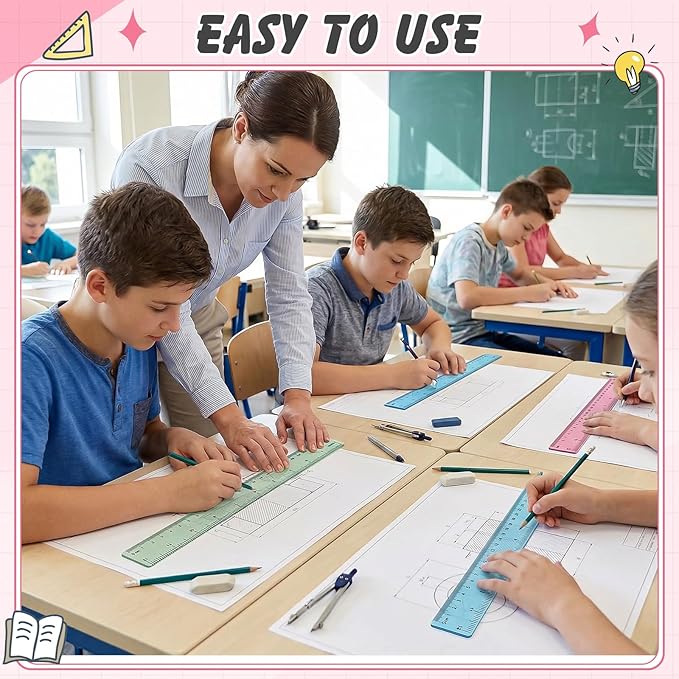 60 Pcs Plastic Clear Rulers 12 Inch, Transparent Assorted Color Ruler Bulk, with Imperial and Metric Scales for Home Office Supplies, Available in 6Colors(Vintage Colors)