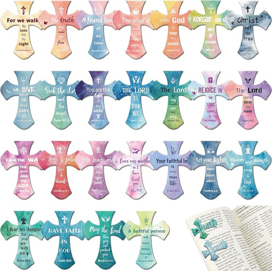 25Pack Magnetic Bookmarks Christian Bookmarks Bulk Cross Bible Bookmark for Reading Women Men Kids Book Lovers Gifts, Religious Magnet Bookmark Clips Cute Personalized Book Markers (Watercolor)