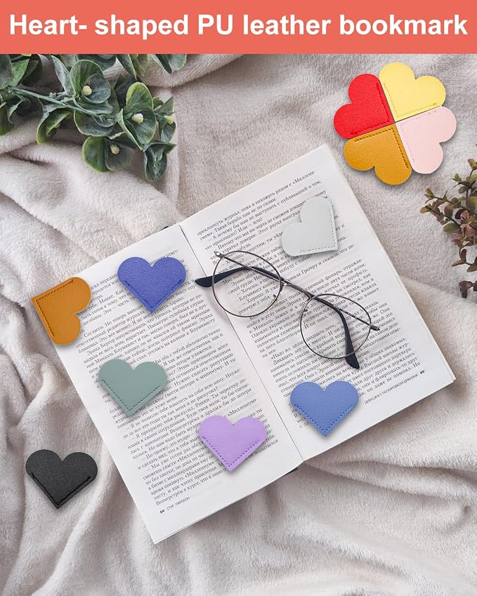 30Pcs Leather Heart Book Marks for Women, Cute Heart Bookmark Corner for Book Lovers Gifts