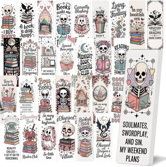 Dark Romance Bulk Bookmark for Women, 120 Pcs Cute Skull Dragon Paper Bookmarks Gift for Book Lovers, Romantasy Reading Accessories Creative Gifts for Men Teachers