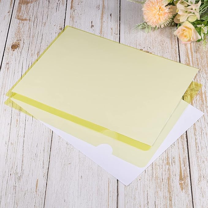 PATIKIL L Type Folders 24 Pack A4 Plastic File Project Pockets Clear Paper Document Jacket Sleeve for Office, Yellow