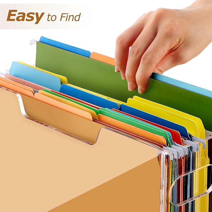 Clear File Box Hanging File Folder Organizer, Letter Size Portable Acrylic File Organizer Box with Handle, Filing Holder for Desk Home Office - 1 Pack