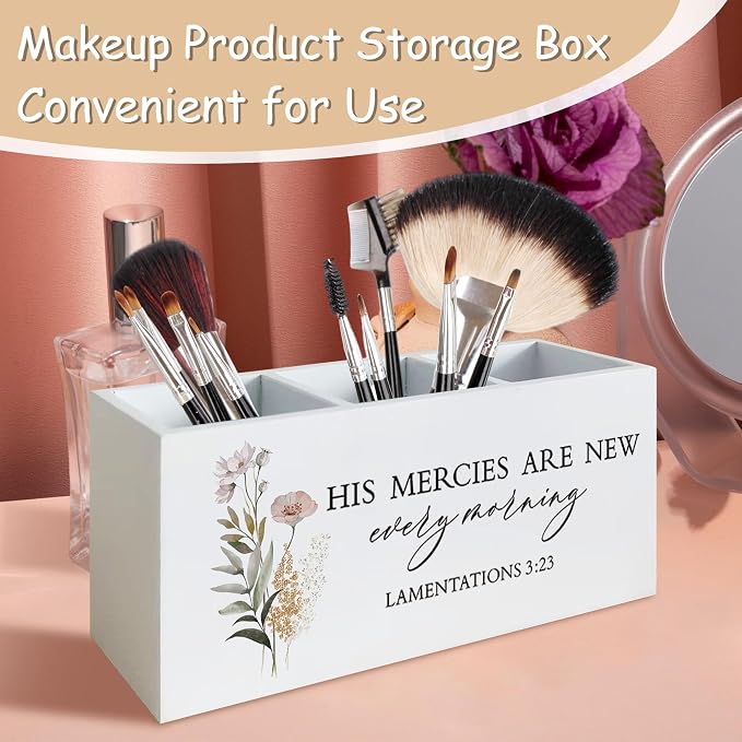 Christian Pen Pencil Holder for School Home Office Desk, Christian Desk Decor, Floral Bible Verse lamentations 3:23 Makeup Brush Toothbrush Holder Organizer for Bathroom Countertop Vanity