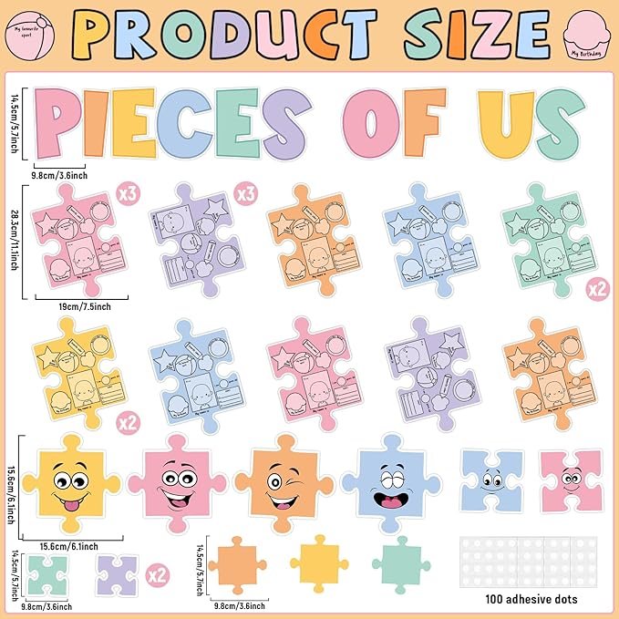 QOUBAI Pieces of Us Bulletin Board Set Puzzle Self-introduction Themed Classroom Bulletin Board Decorations All About Me Cutouts Classroom Decorations for Back to School Office Home Chalkboard Decor W
