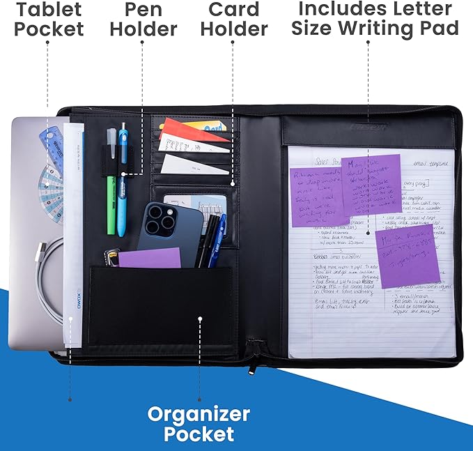 Case-it Supreme PADFOLIO Case-it Zippered Business Meeting Padfolio Tablet Case | Professional Portfolio with Letter Size Writing Pad – PAD-62-OXB