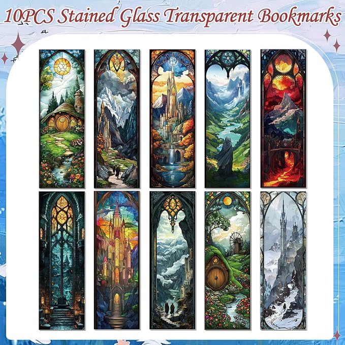 Stained Glass Fantasy Bookmark Gifts - Cosmisun 10 Pcs Dark Romance Transparent PVC Bookmarks Inspired Romantasy Book Mark Page Marker Clips for Women Men Book Lovers Bookish Reader Accessories