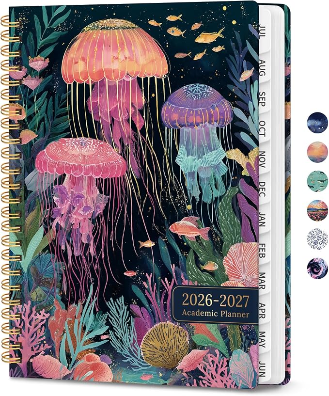 Planner 2026-2027, Monthly and Weekly Calendar Academic Planner July 2026 - June 2027, Hardcover Student Teacher Planning Agenda Book with Tabs, Perfect for Office School Supplies, A4 (8.5" x 11") - Jellyfish