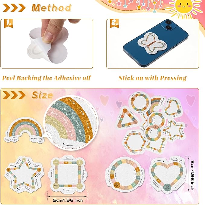 Gersoniel 72 Pcs Anxiety Sensory Stickers Calm Stickers Adhesive Textured Mental Health Strips Mindfulness Fidget Decals Stress Anxiety Relief Items for Desk Therapy Office Counselor(Brown Breathe)