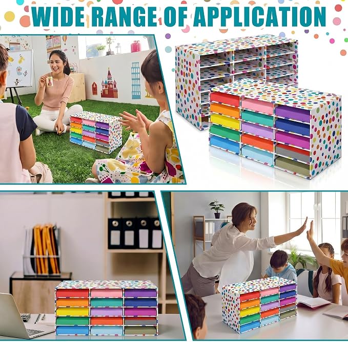 Colingmill 2 Pcs Confetti Classroom Paper Storage Organizer Construction Paper Storage Desktop Mailbox File Sorter Literature Cardboard Organizer for Home Office School, 29.5 x 14.2 x 12.4 Inch