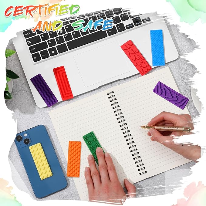 Ireer 12 Pcs Textured Sensory Stickers Silicone Calm Stickers Thick Sensory Strips Different Textures Mental Health Desk Fidget Decals for Anxiety Relief, Autism, ADHD Desk Gift