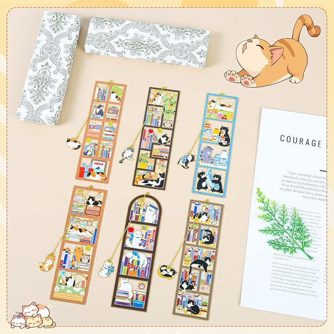 Cat Bookmark for Women, Cute Metal Bookmarks with Vintage Gift Box, Ginder Tabby Orange Book Mark, Cat Book Charm, Cat Book Marker for Reading, Gifts for Cat Lovers, Book Lovers, Mom, Bestie, Dad