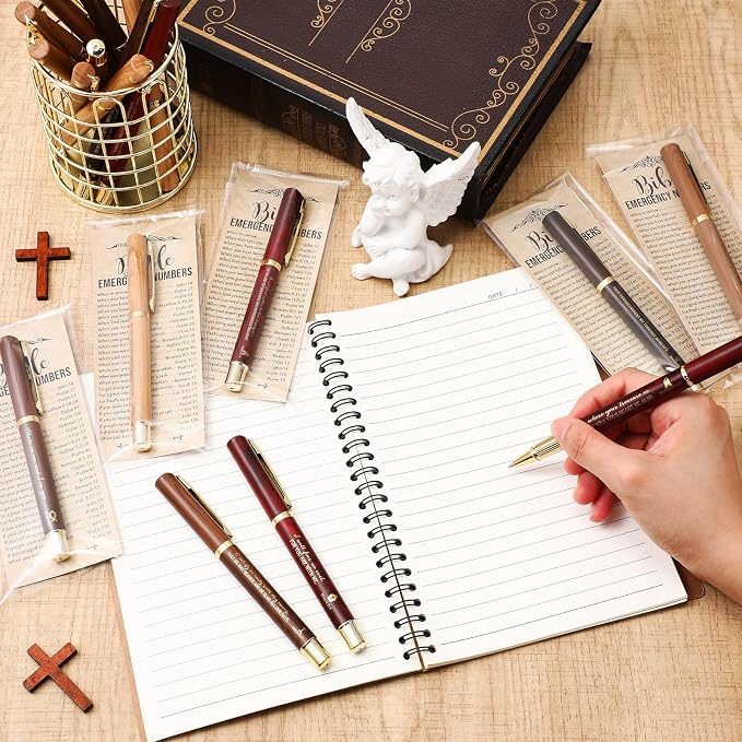 Feifeiya 50 Sets Fathers Day Christian Gifts Bible Bulk Emergency Number Bookmark Scripture Religious Pen for Men Church Welcome Sunday School Favors (English)