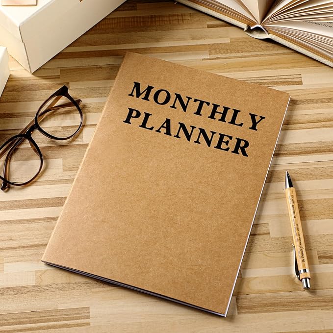 Fullhawl Undated Monthly Planner, 2026 Blank Pocket Weekly Planner with Kraft Cover, Mini Calendar Book for Office, Blank Date Goal/Time Organizer, 20 Sheets(11.5 x 8.3 Inch)