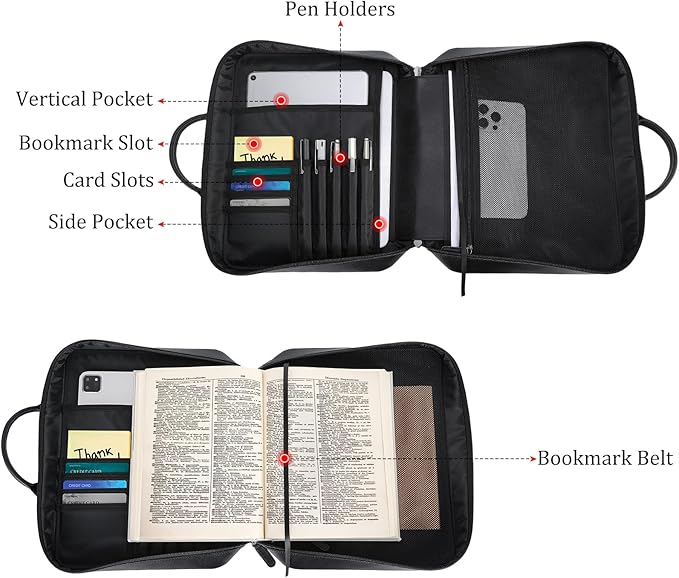 Polare Napa Leather Bible Cover Bag with Handle & Strap, Large Bible Carrying Case Organizer for Church Bible Study, Premium Christian Gift for Men and Women (Black)