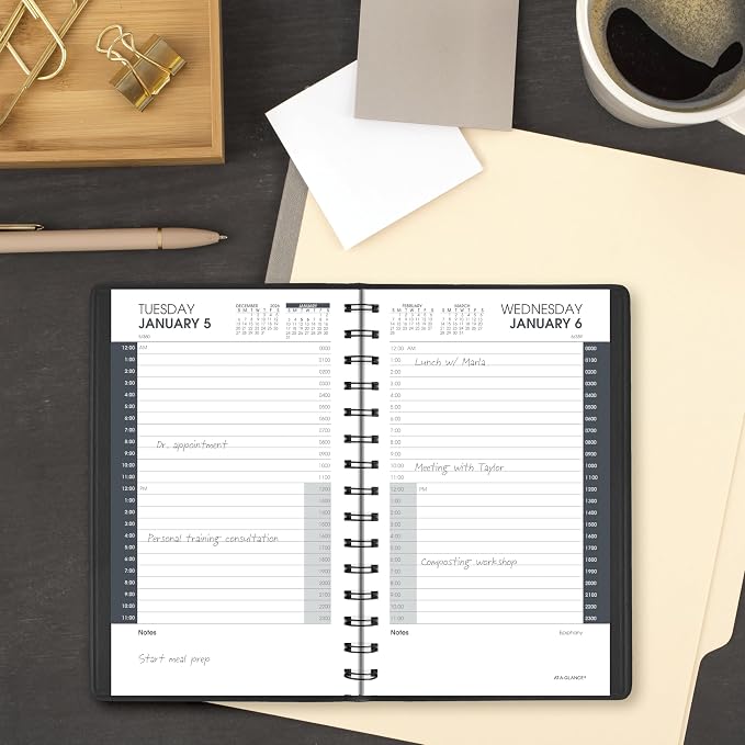 AT-A-GLANCE 2027 Appointment Book Planner, Daily, 5" x 8", 24-Hour, Black (702030527)