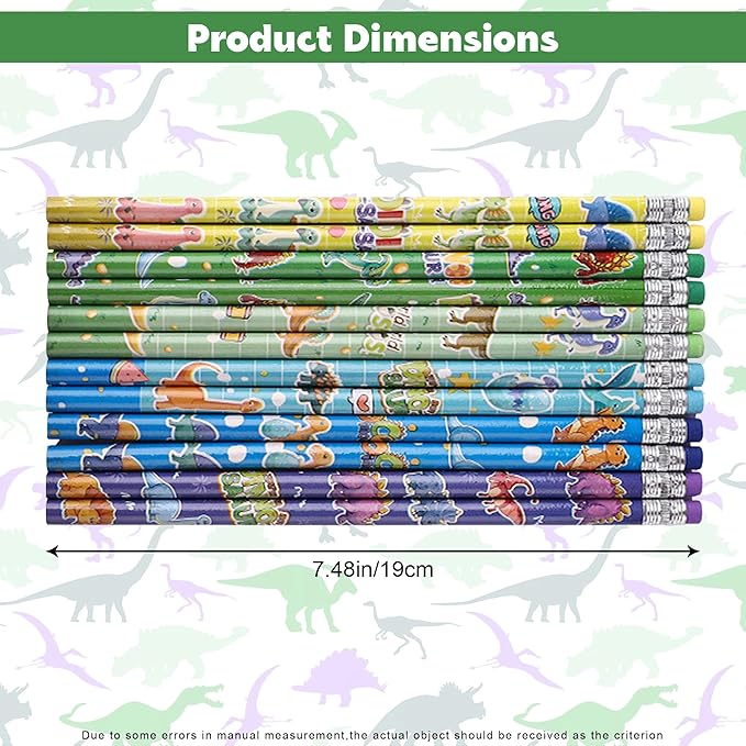 12 Pieces Dinosaur Pencils Dino Pencils with Eraser, Assorted Colorful Pencils, Novelty Fun Wood Pencils for Dinosaur Themed Birthday Party Favor,School Classroom Rewards Pencils