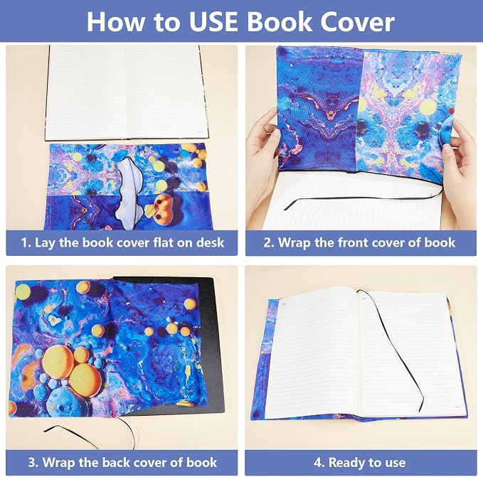 CRASPIRE Blue Stretchable Book Cover Rose Jumbo Fabric Reusable Washable Large Nylon Book Protector Elastic Notebook Wraps Suitable for Large Paperbacks Textbook Bookish Hardcover Book Lovers