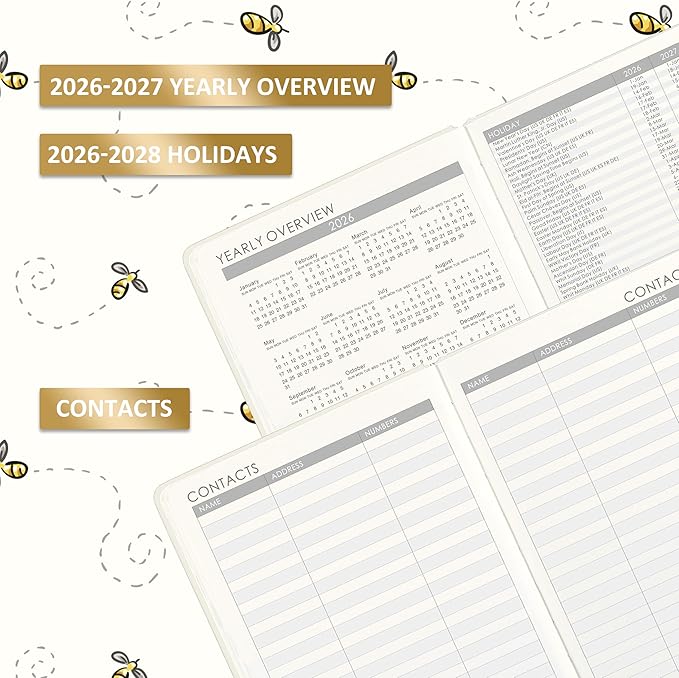 2026-2027 Planner - Planner 2026-2027 with Tabs, Jul 2026 - Jun 2027, Weekly and Monthly with Pen Loop, Back Pocket - Off-White