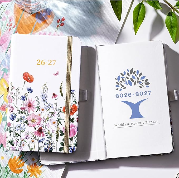 Pocket Calendar 2026-2027 - 2026-2027 Pocket Planner for Purse, Jul. 2026 - Jun. 2027, 6.3''×3.8'', Weekly & Monthly Planner with Pen Loop - Floral