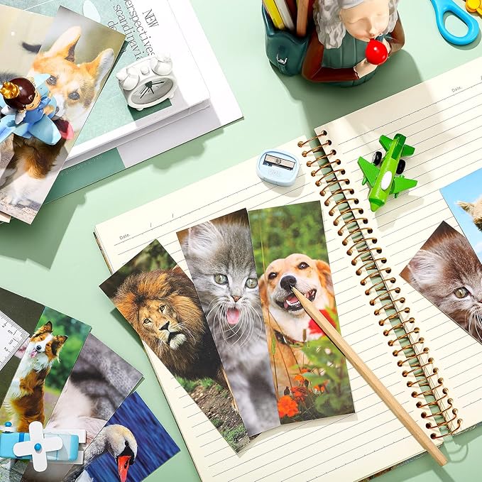 Chinco 120 Pieces Bookmarks for Kids Set Gifts Inspirational Motivational Paper Bookmarks Pack for Book Lovers Adults Teacher Women Funny Reading Gifts(Vivid Animal)