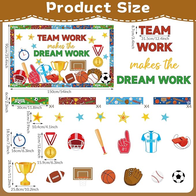 Sports Motivational Bulletin Board Set Back to School Teamwork Cutouts Growth Mindset Classroom Decor Sports Theme Positive Sayings Teachers Inspirational Bulletin Board for Wall Chalkboard Supplies