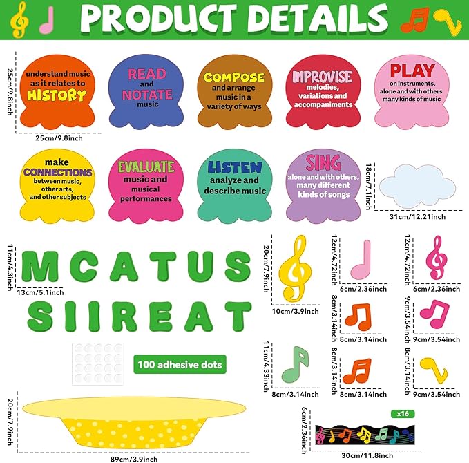 Naozinebi Music Bulletin Board Set Music is A Treat Classroom Decorations Dessert Tags Cutouts Colorful Crafts for Teachers Students Back to School Kindergarten Wall Door Decor Summer Party Supplies