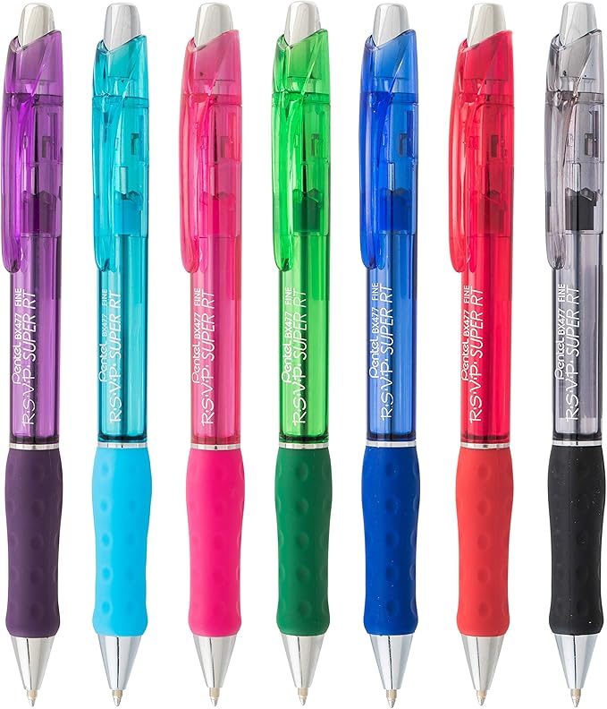 Pentel RSVP Super RT Ballpoint Pen, (0.7mm) Fine Line, Red Ink (BX477-B)