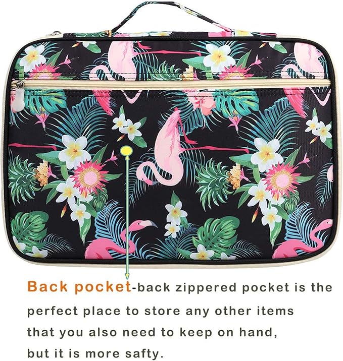 JAKAGO A4 Travel Portfolio Multifunctional Document Organizer Zippered Case for Office Supplies (Flamingo)