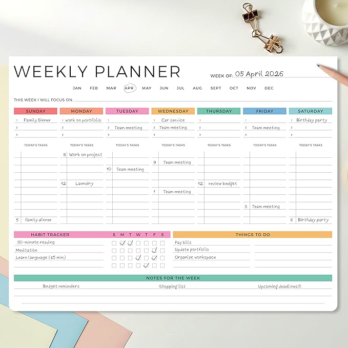 Beautiful Weekly Planner - The Perfect Undated To Do List Notepad with 52 Sheets - Aesthetic Calendar Pad & Office Desk Supplies For Women to Effectively Organize Your Work or Home Tasks