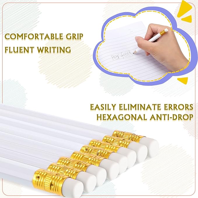Zonon 72 Pcs 4 Inch White Golf Pencils Small Mini Half Pencils with Eraser Wedding Pre Sharpened Hexagon 2 Short HB Gifts for Bridal Shower Office Writing Drawing Gift(White)